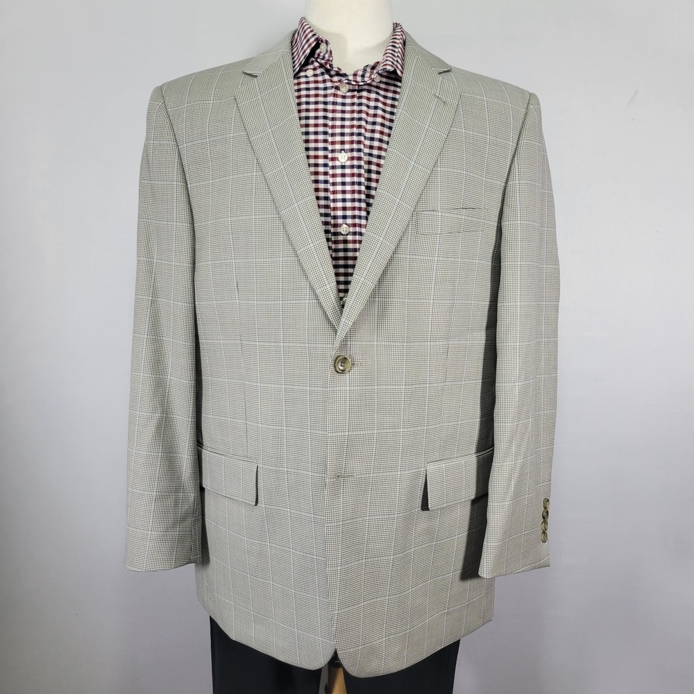 Joseph Feiss Men's Sport Coat Blazer Two Button Gray Plaid Wool Polyester 46R